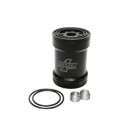 System One  Billet Oil Filter with Cast Cap 45 Micron Black