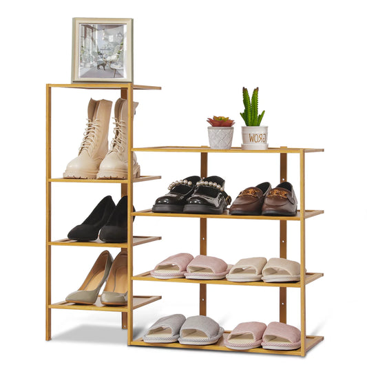 Magshion Bamboo 8 Tiers 16 Pairs Shoes Rack, Boots Storage Shelf Stand, Natural, for Entryway