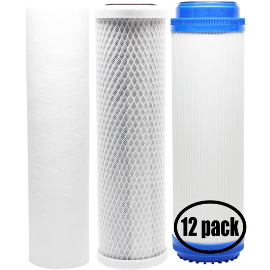 12-Pack Replacement for Filter Kit for Isopure CT-DBL2 RO System - Includes Carbon Block Filter, PP Sediment Filter & GAC Filter - Denali Pure Brand