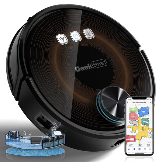 Geek Smart Robot Vacuum Cleaner and Mop, LDS Navigation, Wi-Fi Connected APP, Selective Room Cleaning,MAX 2700 PA Suction, Ideal for Pets and Larger Home