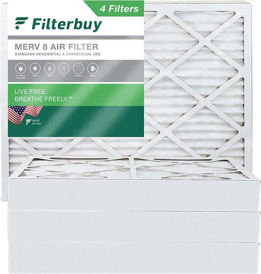 Filterbuy 12x16x4 MERV 8 Pleated HVAC AC Furnace Air Filters (4-Pack)