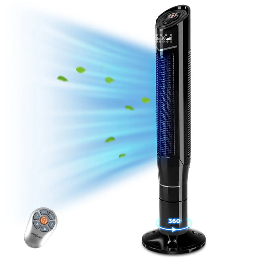 Besttey 47 Tower Fan , 360 ° Oscillating Quiet Bladeless Fan with Remote, 3-Speed with 24-H Timer, for Home, Black