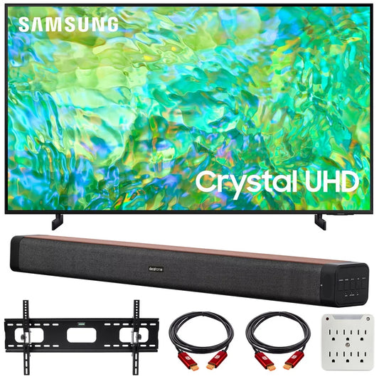 Samsung UN50CU8000 50 inch Crystal UHD 4K Smart TV Bundle with Deco Home 60W 2.0 Channel Soundbar, 37-100 TV Wall Mount Bracket Bundle and 6-Outlet Surge Adapter (2023 Model)