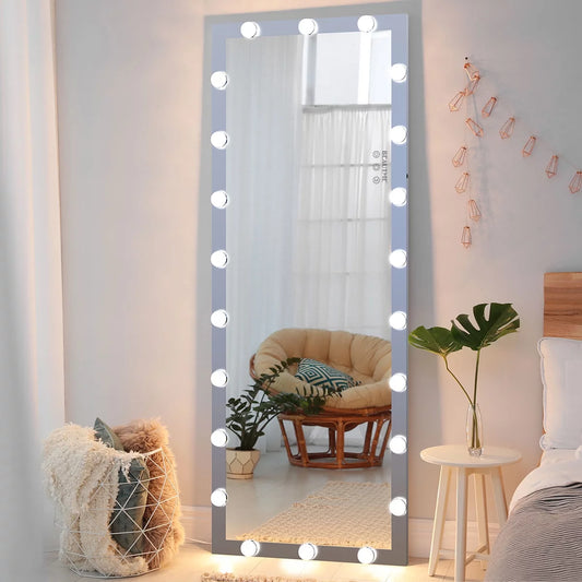 ANYHI Full Length Mirror with Lights, 63 x 23.6 LED Lighted Vanity Full Body Mirror, Oversized Floor Mirror with 22 Dimmable Bulbs, Wall-Mounted Mirror for Bedroom, Aluminum (Silver)