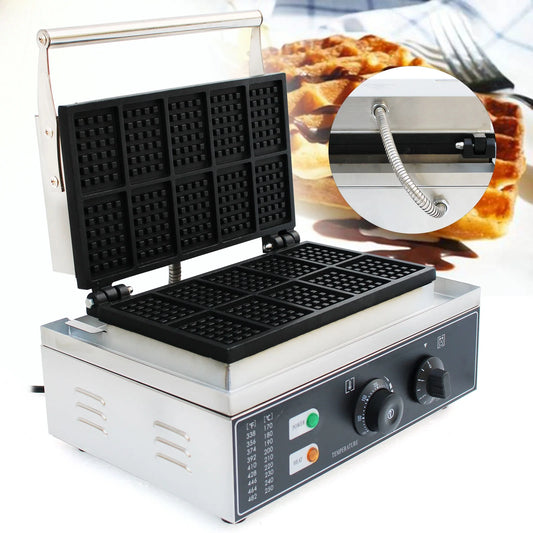Waffle Machine Electric Commercial Waffle Maker Baker Machine Nonstick Machine Stainless Steel 1500W Commercial Nonstick Electric Square Waffle Baker Maker Stainless Steel Electric Machine Nonstick