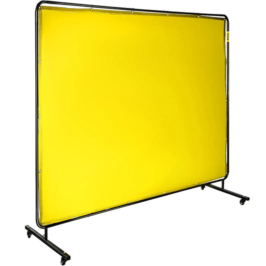VEVRO Welding Screen 8' x 6' with Frame Yellow Vinyl Portable Welding Curtain with Wheels Welding Protection Screen
