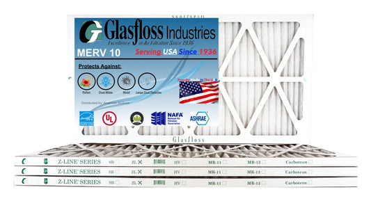 Glasfloss 24x25x1 - MERV 10 -Qty:4 - Furnace Air Filter - Made in USA (Actual Size: 23.5 x 24.5x7/8 inch)