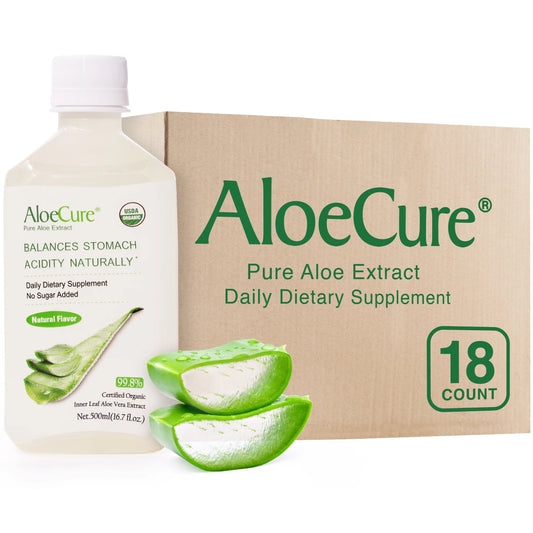 AloeCure Pure Aloe Vera Juice USDA Certified Organic, Natural Flavor Acid Buffer, 18x500ml Bottle, Processed Within 12 Hours of Harvest to Maximize Nutrients, No Charcoal Filtering-Inner Leaf