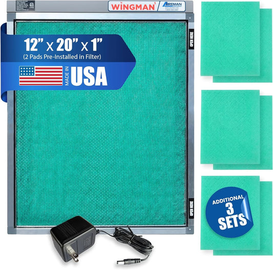Electronic Air Filter With 1-Yr Supply Of Air Purifier Pads - HVAC, Heater, Air Return, Furnace Filters For House - Air Conditioner Replacement Filters - Easy Homeowner Installed - 12X20x1