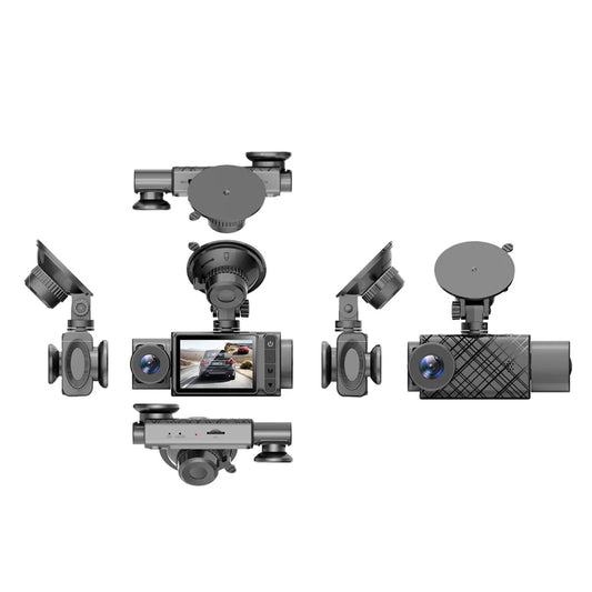 Dcenta 3 Cameras Dash Cam 2in Clear Car Rearview Mirror Car Video Recording Multi-Language Car Recorder Auto Safety Driving Recorder