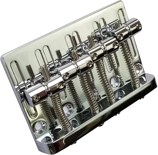 Long Beach Music Bass Bridge Compatible with 4-String Fender Jazz or Precision Bass, Silver, Chrome