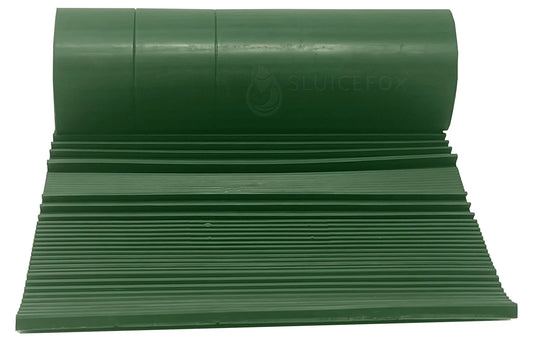 Sluice Fox Sluice box rubber matting; gold sluice mat for sluice box; gold prospecting supplies;10 inch by 27 inch size, green color, multiple aggressive rib patterns to capture the most gold