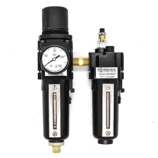 Interstate Pneumatics WC1341AGP 1/4 Inch Standard Plastic Knob Handle Filter / Regulator / Lubricator Integral Combo with Gauge