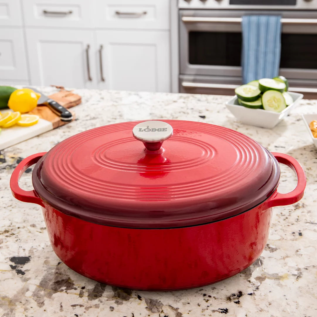 Lodge Cast Iron 7 Quart Enameled Dutch Oven, Red