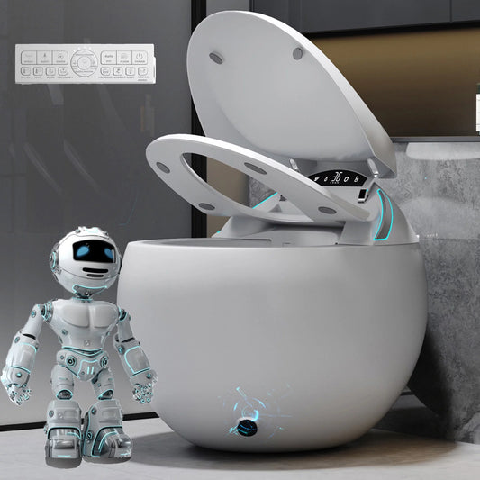 Yulika Spherical Smart Toilet,One piece Auto Open/Close Lid Toilet with Adjustable Heated Seat,Warm Water and Dry,Aromatherapy System,Independent dual waterway cleaning design