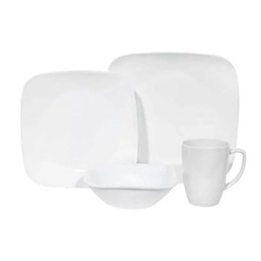 corelle square 32-piece dinnerware set, pure white, service for 8
