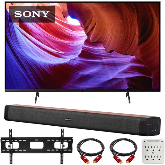 Sony KD50X85K 50 X85K 4K HDR LED TV with smart Google TV (2022 Model) Bundle with Deco Home 60W 2.0 Channel Soundbar, 37-100 TV Wall Mount Bracket Bundle and 6-Outlet Surge Adapter