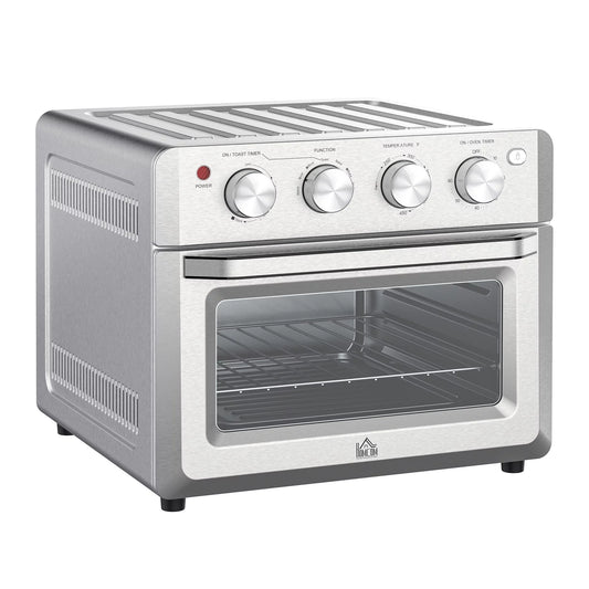 HOMCOM 7-in-1 Toaster Oven, 21 Qt 4-Slice Convection Oven with Warm, Broil, Toast, Bake Air Fryer Setting 60min Timer, Adjustable Thermostat, 3 Crust Shades, and 4 Accessories 1550W for Countertop