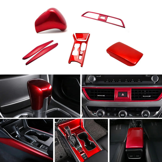 Xotic Tech Interior Gear Console Side Gear Shift Panel/Knob Center AC Vent Armrest Box Cover Trim Combo Kit , Sporty Red , Compatible with Honda Accord 10th Gen 2018-2022(Gas Version)