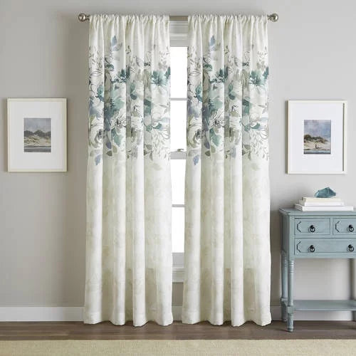 CHF Watercolor Floral Indoor, Polyester, Light Filtering Single Panel Rod Pocket, Aqua, 50x95, Adult