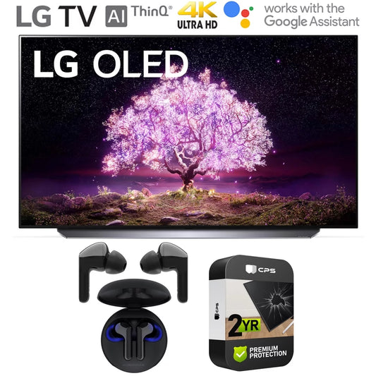 LG OLED65C1PUB 65 Inch 4K Smart OLED TV with AI ThinQ (2021) Bundle with Premium 2 Year Extended Protection Plan and LG TONE Free HBS-FN6 True Wireless Earbuds Bluetooth Meridian Audio w/ UVnano Case