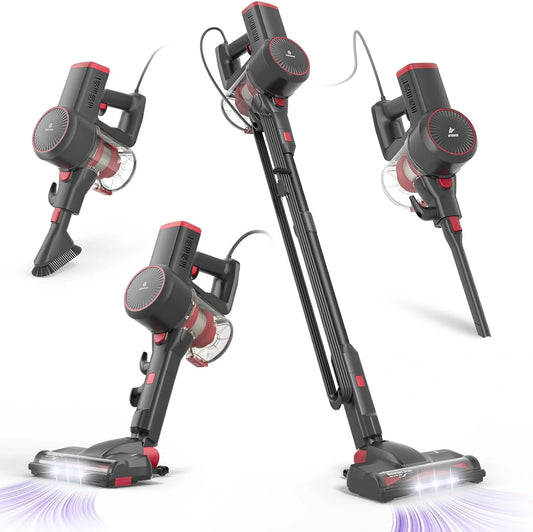 FJU Corded Stick Vacuum Cleaner, 600W 20Kpa Stick Vacuum with Floor Brush 6-in-1 Self-Standing&Multi-Tool, Handheld Vacuum for Hardwood Floor Carpet Pet Hair G160