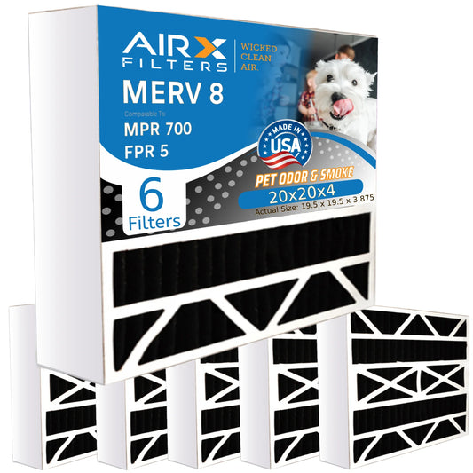 20x20x4 Air Filter Odor Eliminator Carbon Filter MERV 8 Comparable to MPR 700 & FPR 5 AC HVAC Premium USA Made 20x20x4 Furnace Filters by AIRX FILTERS WICKED CLEAN AIR. 6 Pack