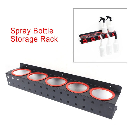 ZhdnBhnos 5-Hole Spray Bottle Storage Rack Wall-mount Holder Wall Rail Detailing Tools Organizer