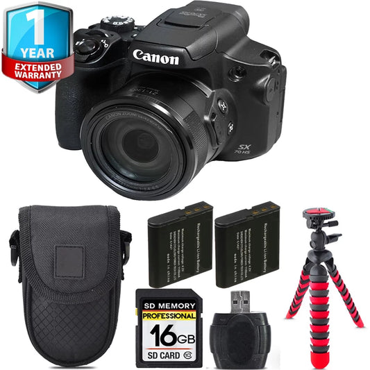Canon PowerShot SX70 HS Digital Camera + Extra Battery +1 Yr Warranty + Case -16GB