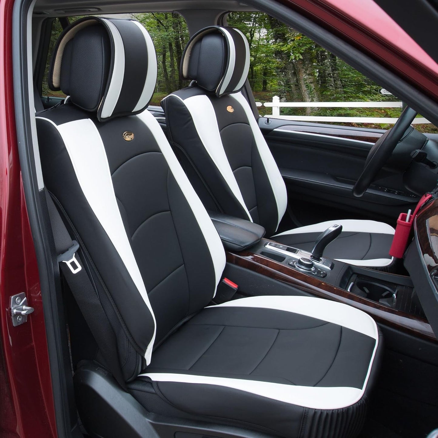 FH Group Front Set Faux Leather Car Seat Cushions - Seat Covers for Low Back Seat, Universal Fit, Airbag Compatible Seat Cover for SUV, Sedan, Black