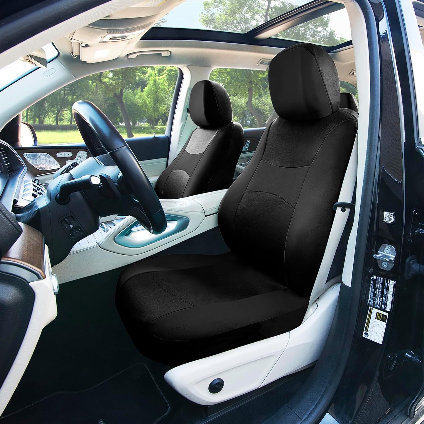 FH Group FB030BLACK115 Full Set Seat Cover (Side Airbag Compatible with Split Bench Black)