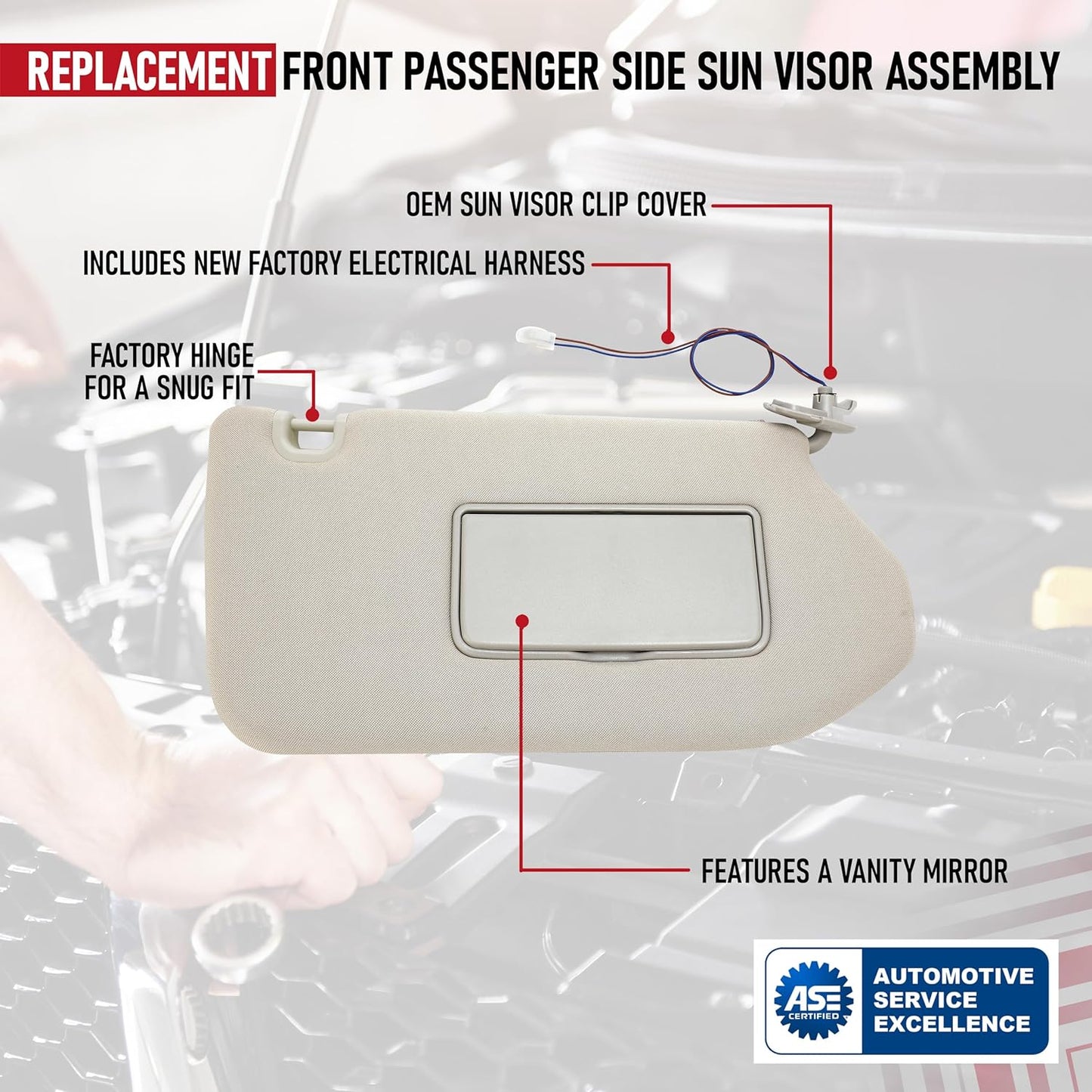 Passenger Side Sun Visor Right Side Tan Beige with Lamp - Compatible with Nissan & Infiniti Vehicles - Pathfinder, QX60, 2013 JX35 - Replaces 96400-9PB0A, 96400-3JA0A, 964003JA0A, 964009PB0A