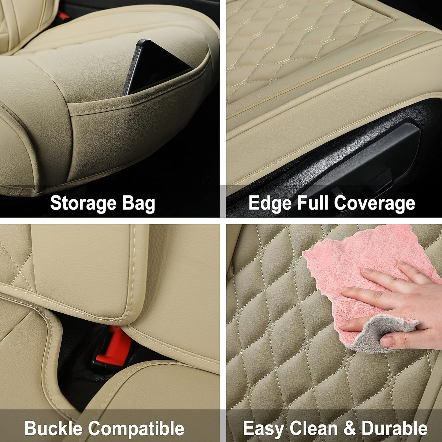 Vankerful Car Seat Covers for Driver and Passenger Seat,Universal Fit for Most Cars,SUV,Sedans and Pick-up Trucks (Beige)