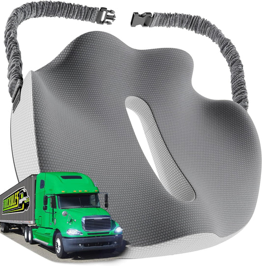 Truck Seat Cushion for Truck Driver Seat Cushion – Upgraded Back Support, Thick and Firm Memory Foam, Pain Relief for Hours of Driving, Maximum Tush Comfort and Trucker Approved