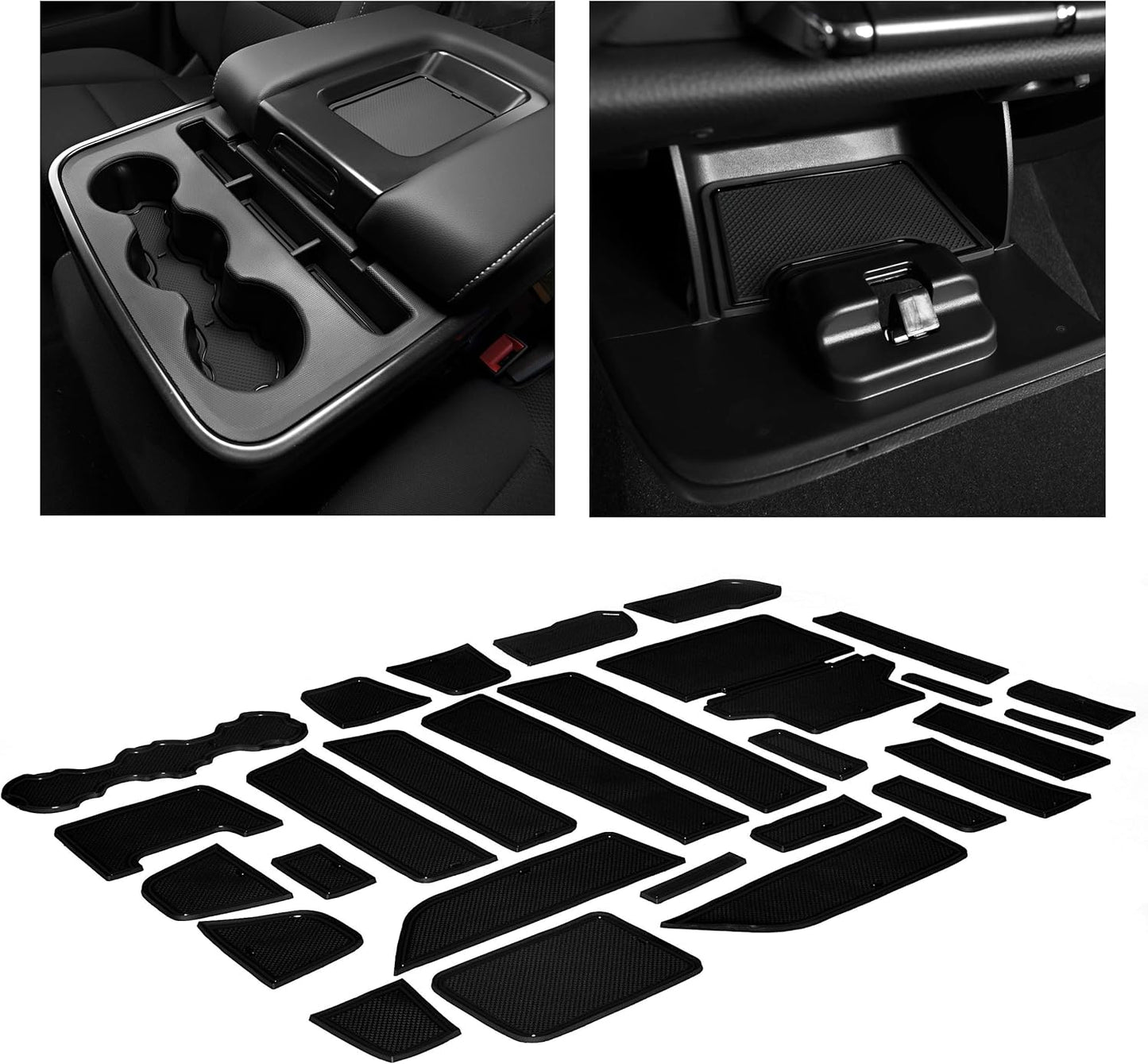 CupHolderHero fits Chevy Silverado 1500 Accessories & GMC Sierra 2014-2022 Premium Custom Interior Nonslip AntiDust CupHolder Insert,Console Liner Mats, 33pc Set (CrewCab with BenchSeats)(White Trim)