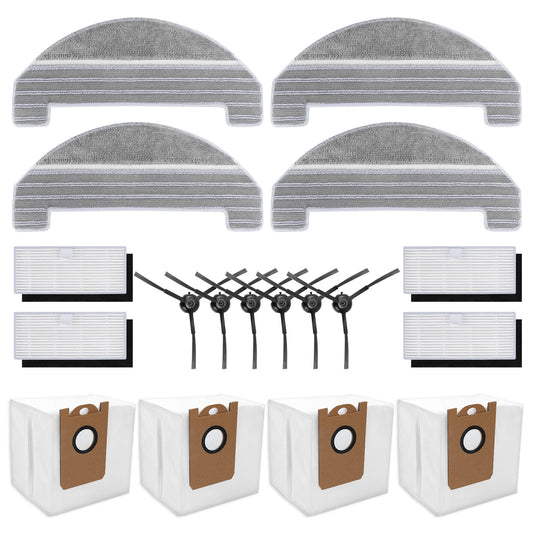 KEEPOW Replacement Parts for ihome Autovac Nova Robot Vacuum, Set of 4 Mop Pads, 4 Dust Bags, 6 Side Brush, 3 HEPA Filters