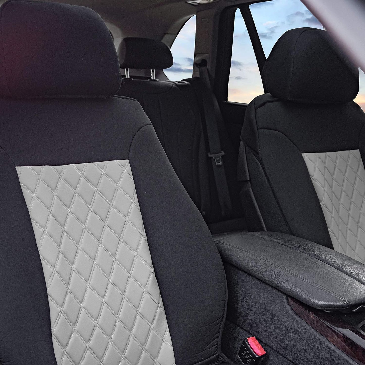 FH Group Front Set Neosupreme Car Seat Covers for Low Back Seats with Removable Headrest, Universal Fit, Airbag Compatible, Seat Cover for SUV, Gray/Black