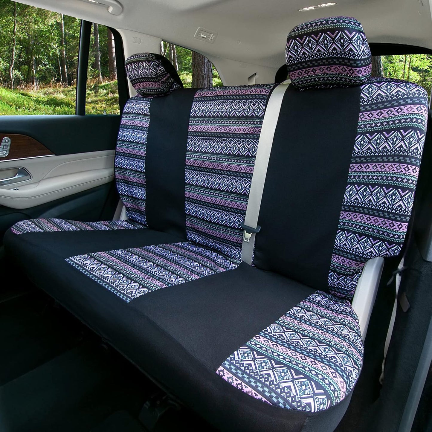 FH Group Car Seat Covers Full Set Southwestern Print Cloth - Universal Fit Automotive Seat Covers, Low Back Front Seat Covers, Solid Back Seat Cover, Washable Car Seat Cover for SUV, Sedan Lavendar
