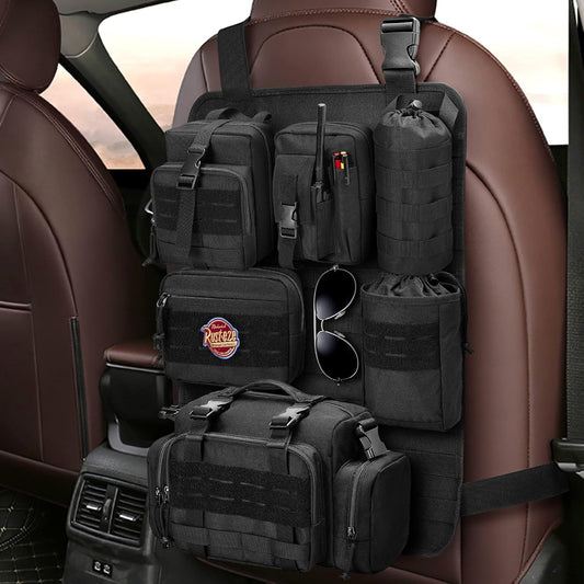 HODRANT Tactical Seat Back Organizer, Universal Car Seat Back Cover with 6 Different Size Molle Pouches, Tactical Gear Accessories Storage Bag for Front Seat Back of Truck, Pickup, SUV, Bag Only