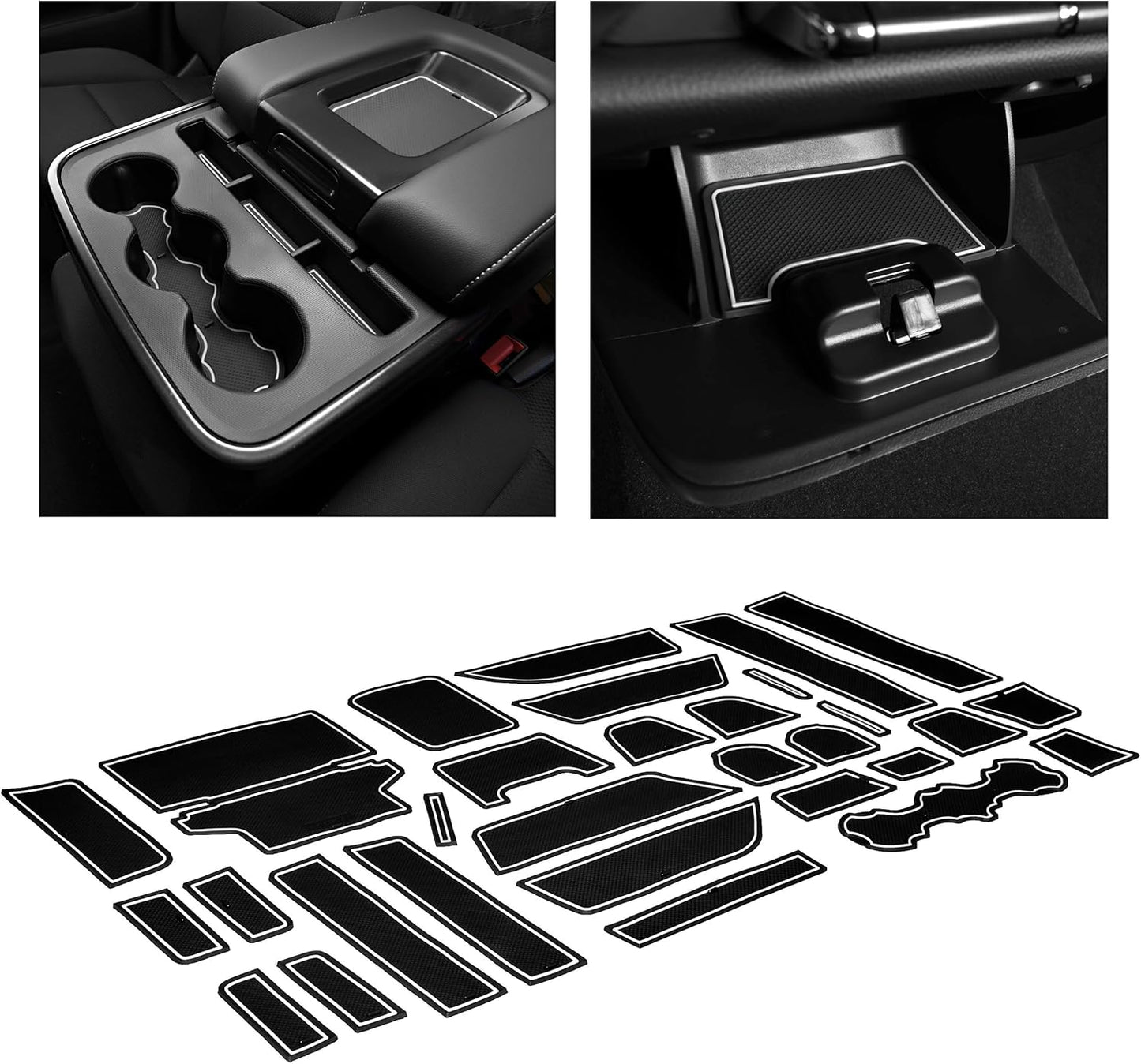 CupHolderHero fits Chevy Silverado 1500 Accessories & GMC Sierra 2014-2022 Premium Custom Interior Nonslip AntiDust CupHolder Insert,Console Liner Mats, 33pc Set (CrewCab with BenchSeats)(White Trim)