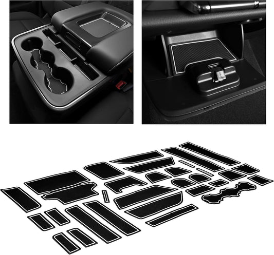 CupHolderHero fits Chevy Silverado 1500 Accessories & GMC Sierra 2014-2022 Premium Custom Interior Nonslip AntiDust CupHolder Insert,Console Liner Mats, 33pc Set (CrewCab with BenchSeats)(White Trim)