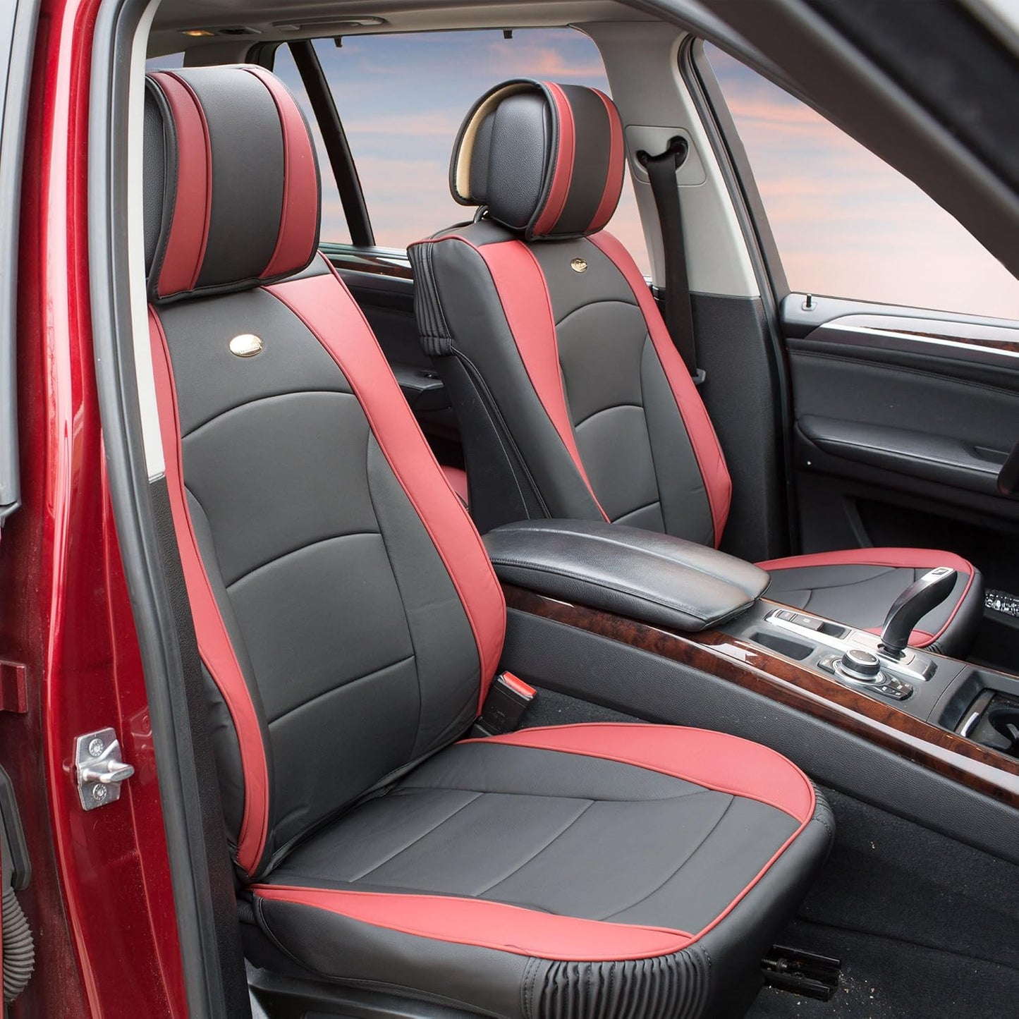 FH Group Front Set Faux Leather Car Seat Cushions - Seat Covers for Low Back Seat, Universal Fit, Airbag Compatible Seat Cover for SUV, Sedan, Black