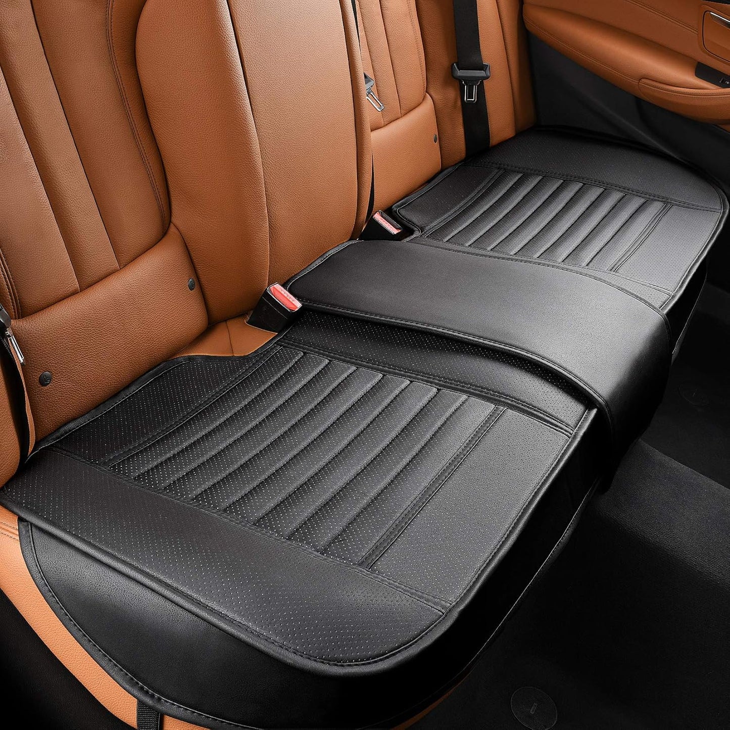 Sunny color 2pc Edge Wrapping Comfortable Car Front Seat Covers, Seat Protectors, Anti-Slip Bottom Seat Cushion Covers for Auto with PU Leather(Black)