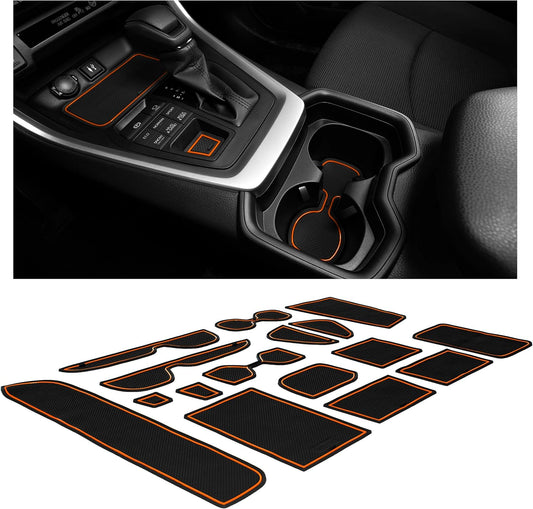 CupHolderHero Fits Toyota RAV4 2019-2024 Accessories - Premium Custom Non-Slip Anti-Dust Cup Holder Inserts, Center Console Liners, Door Pocket Mats, Interior Protection, 15pc Set, Orange Trim