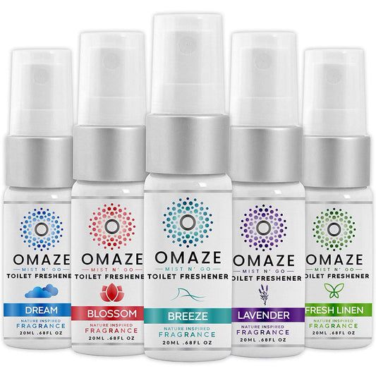 MIST N' GO By OMAZE Refresh Toilet Spray | Bathroom Spray Odor Eliminator | Toilet Smell Eliminator Deodorizer 5 Pack  0.68 Fl Oz (Travel Size)