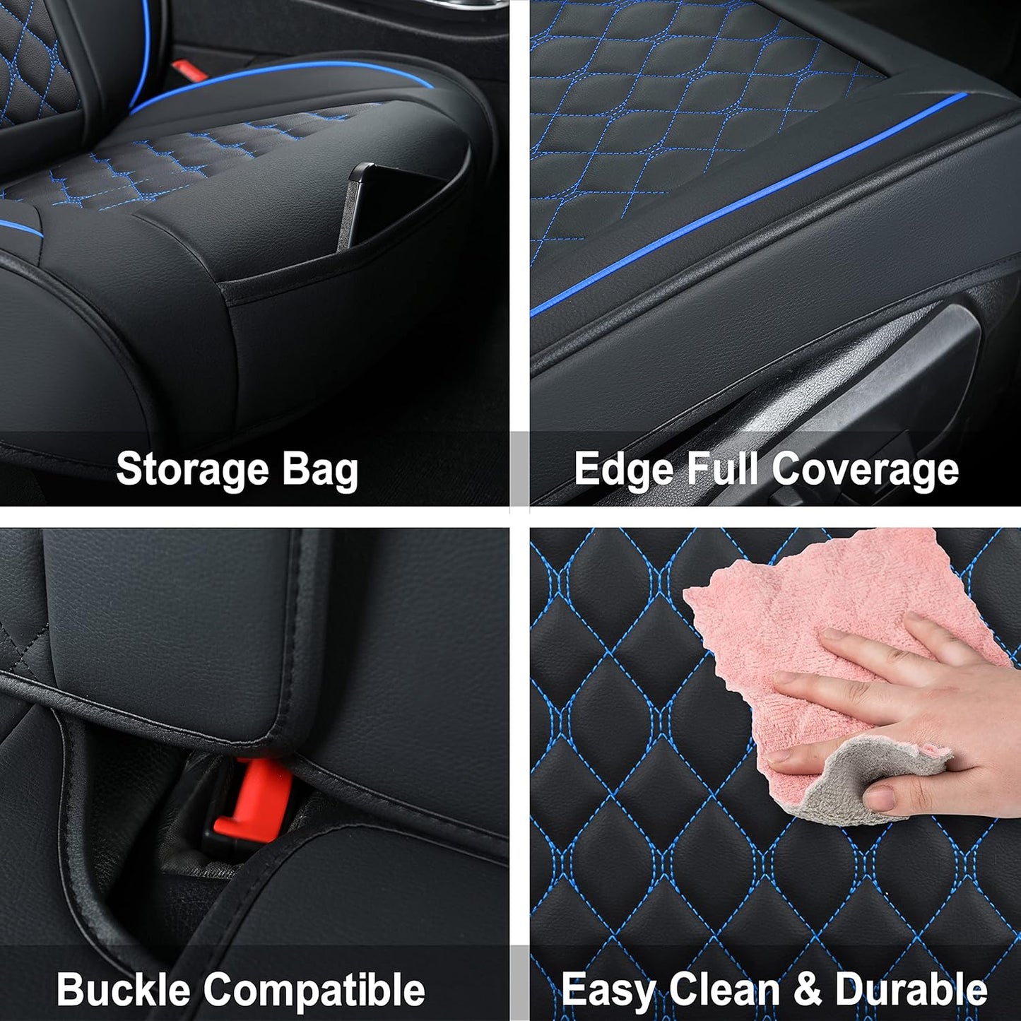 Vankerful Car Seat Covers Front Pair,Universal Fit for Most Cars,SUV,Sedans and Pick-up Trucks,Automotive Faux Leather Vehicle Cushion Covers(Front Pair,Black/Blue)
