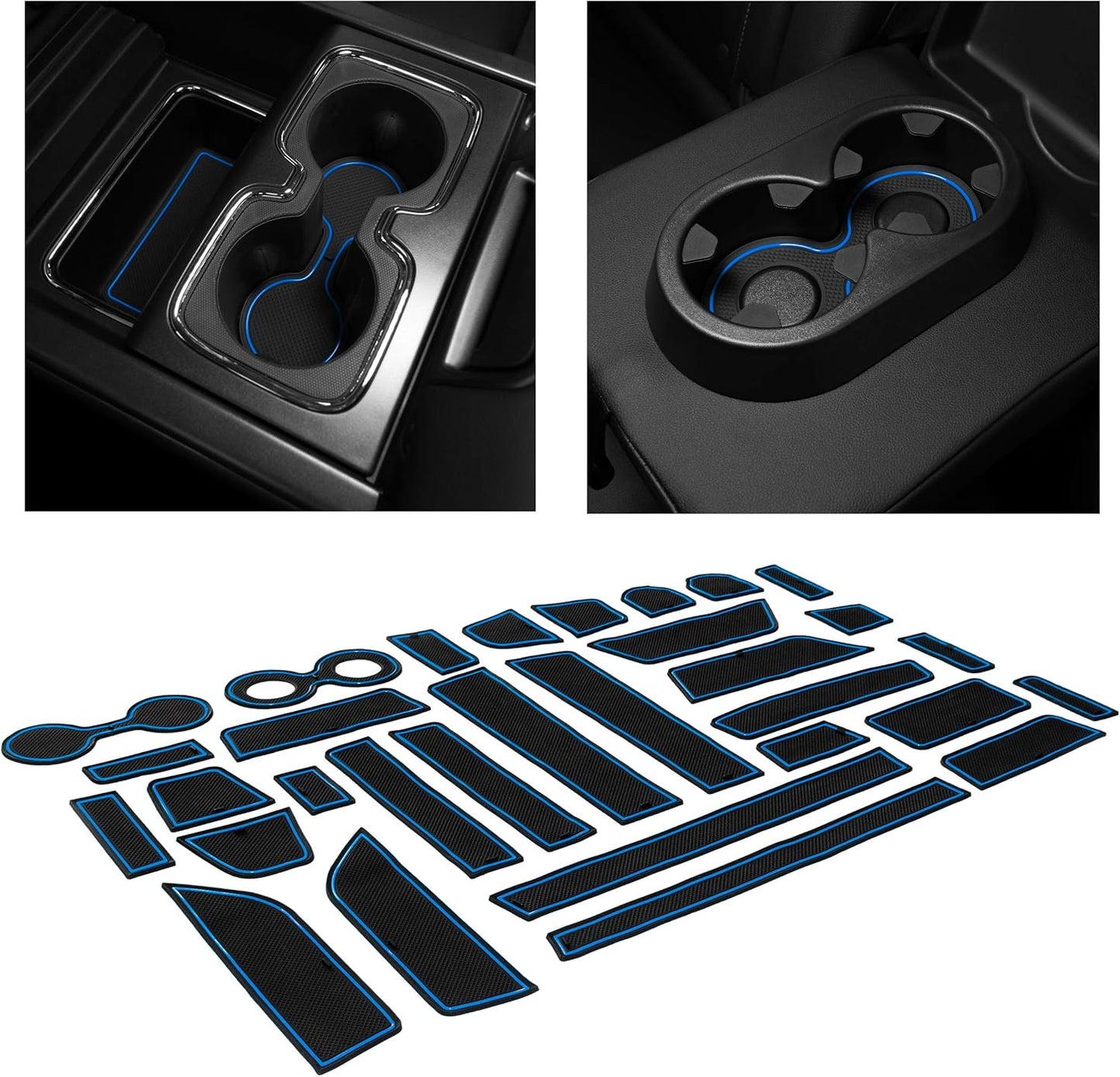CupHolderHero fits Chevy Silverado 1500 Accessories & GMC Sierra 2014-2022 Premium Custom Interior Nonslip AntiDust CupHolder Insert,Console Liner Mats, 33pc Set (CrewCab with BenchSeats)(White Trim)