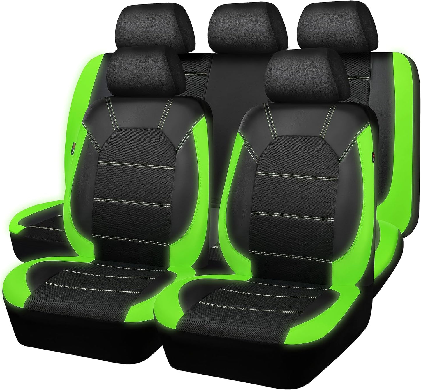 CAR PASS Leather Car Seat Covers Front Seats only, with Air Mesh Front Seat Covers Breathable, Cool Automotive Seat Covers 2 Pack, Universal Fit Most Cars,SUV,Truck,Van Airbag Compatible(Black Green)