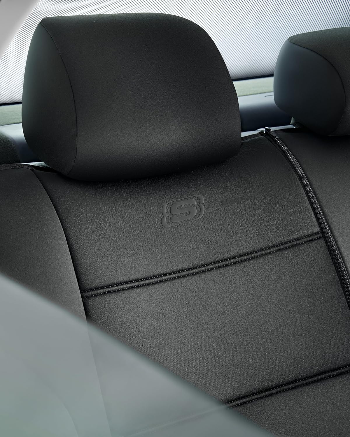 Skechers™ Memory Foam Car Seat Covers, Premium Lycra Seat Covers with Thick Memory Foam, Black Rear Seat Covers, Automotive Comfort and Protection for Most Cars, Van,Trucks, SUVs(All Black)
