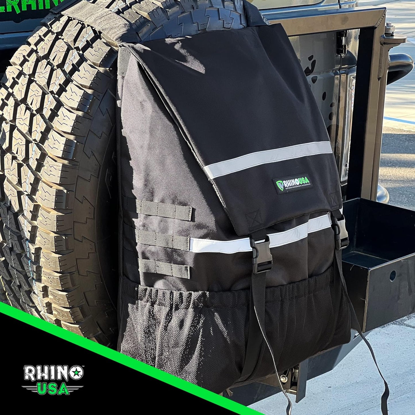 Rhino USA Spare Tire Trash Bag (Fits up to 40" Tire) - Ultimate Organizer for Outdoor Off-Road Recovery Gear - Heavy Duty Cargo Storage Bag for Jeep, Truck, SUV or Car - Guaranteed for Life
